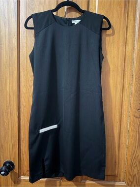 Kling Black Midi Shift Dress with White Pocket Trim